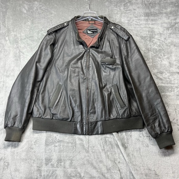 Members Only Leather Bomber Jacket‎ Vintage 80s 4X Gray - Picture 1 of 13